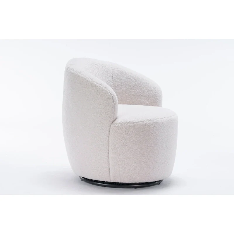360° Swivel Barrel Accent Chair – Soft Teddy Fabric, Ergonomic Backrest