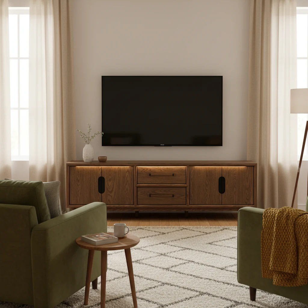 TV Media Console, 2 Drawers, 2 Shelves, Dark Brown Wood, 85 Inch