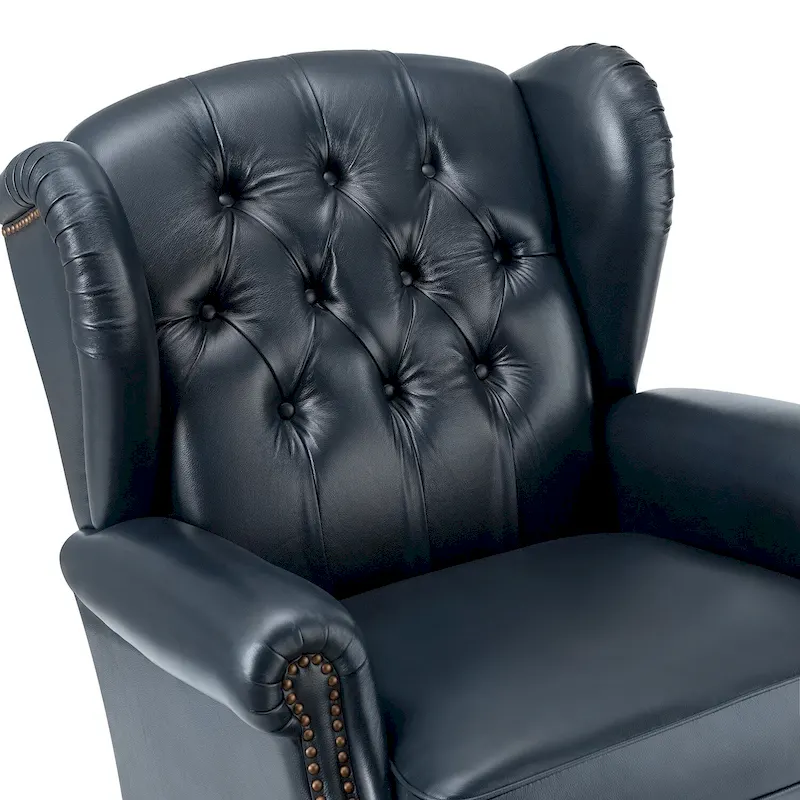 Brown Genuine Leather Wingback Armchair with Nailhead Trim, Set of 2, 1-Person
