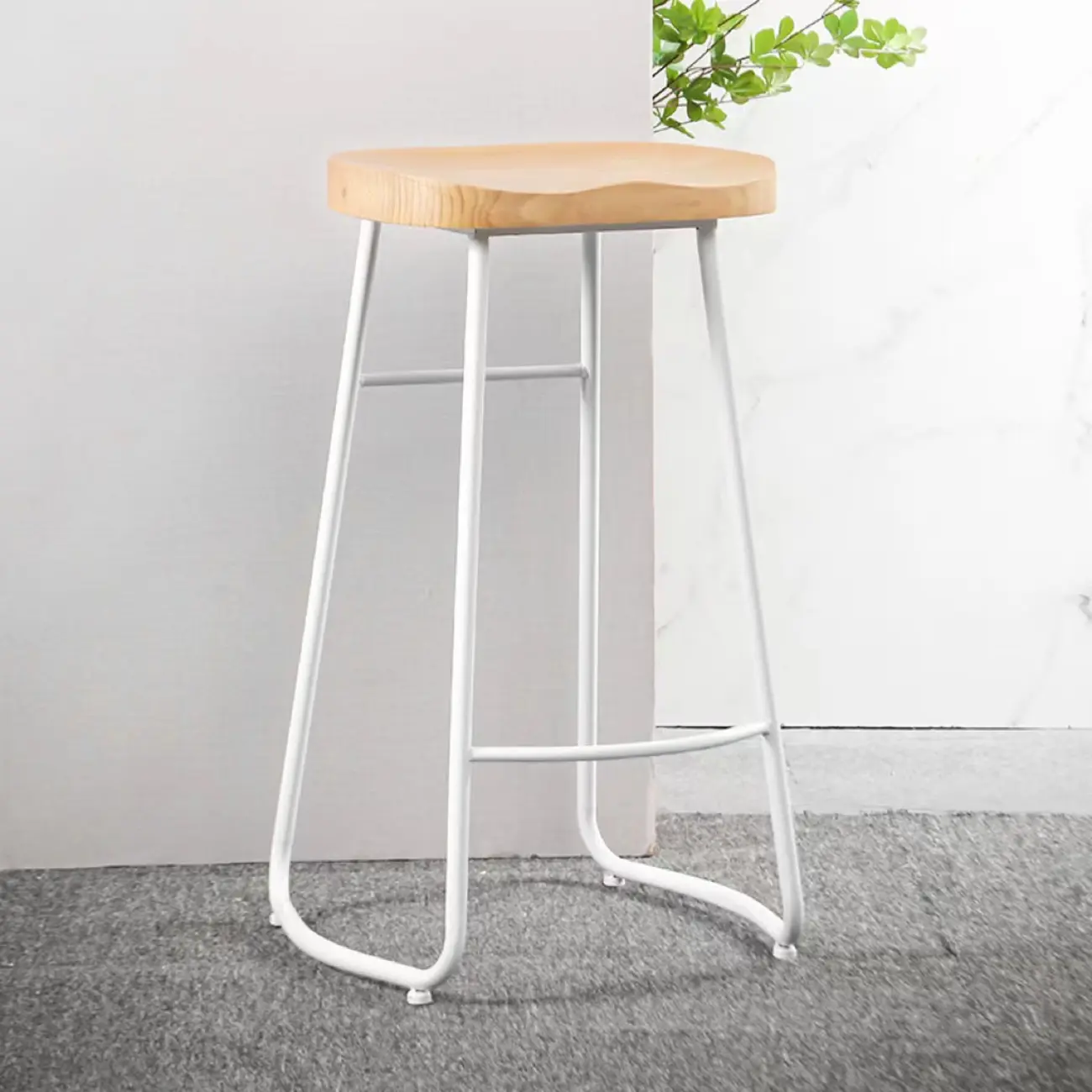 Natural Wood Saddle Seat Backless Counter Bar Stools