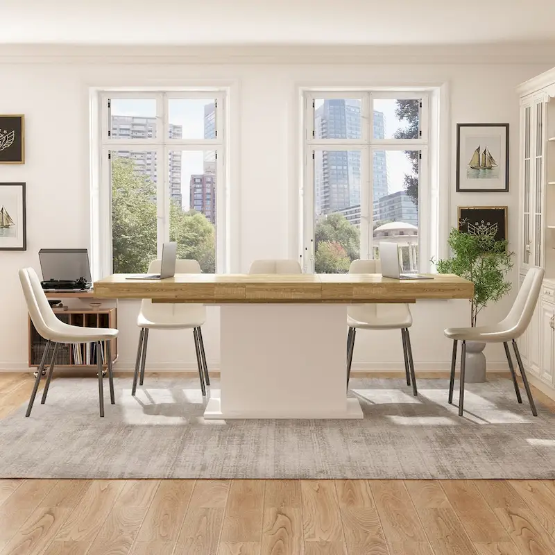 Large Dining Table - Wood Grain Finish, Seats 6-8 (Black/White)