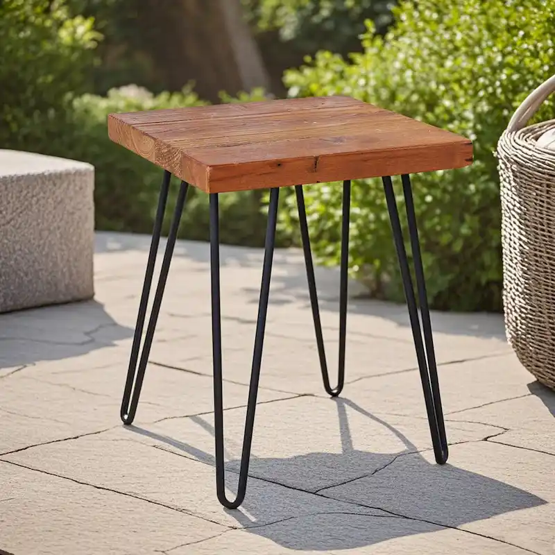 Greenage Wood End Table with Iron Legs