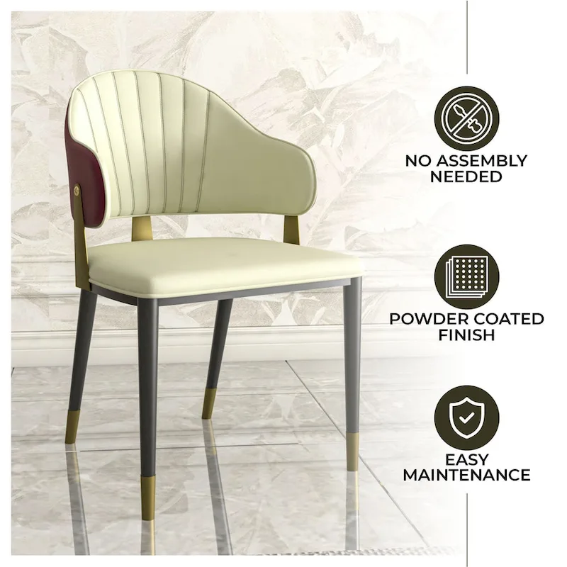 Leather Dining Chair in Iron with Gold Accents Design Modern Ergonomic Side Chair