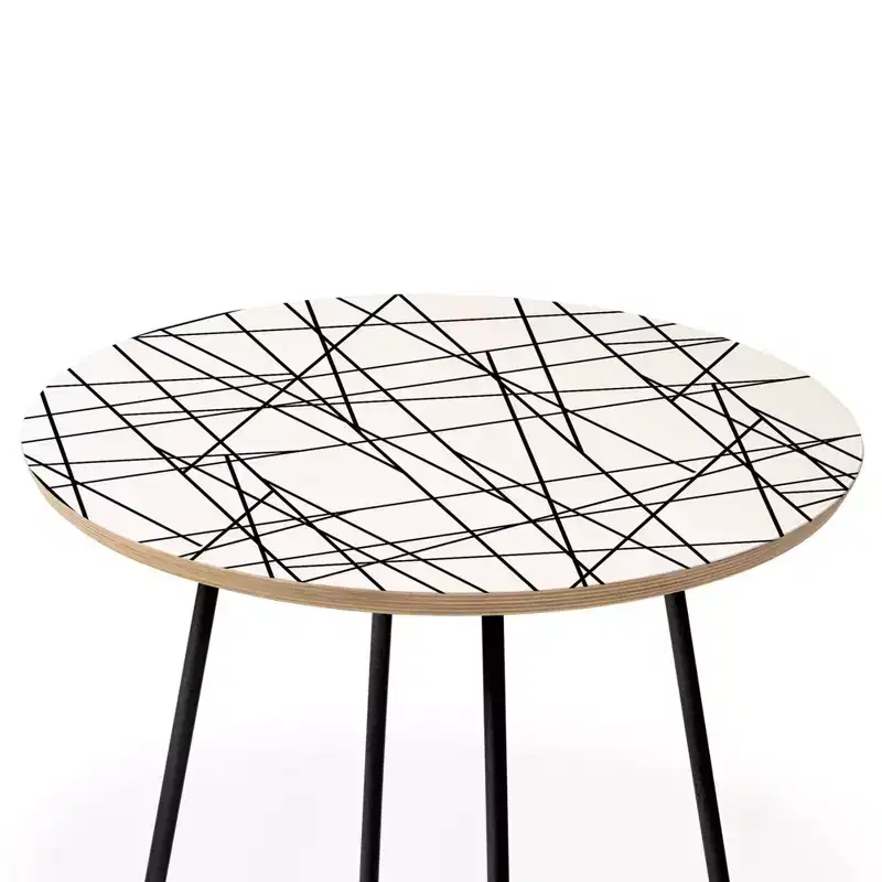 Deny Designs Gabriela Fuente Architecture Side Round Table Black: Modern Stain-Resistant, Wood Composite Top, Steel Frame