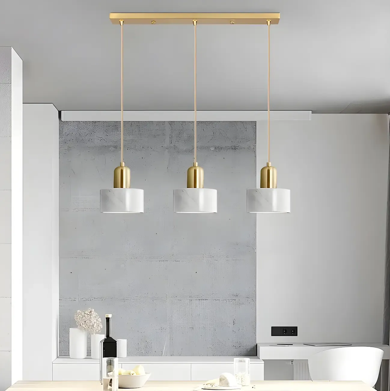 Modern Cylinder Marble Island Pendant Light for Kitchen
