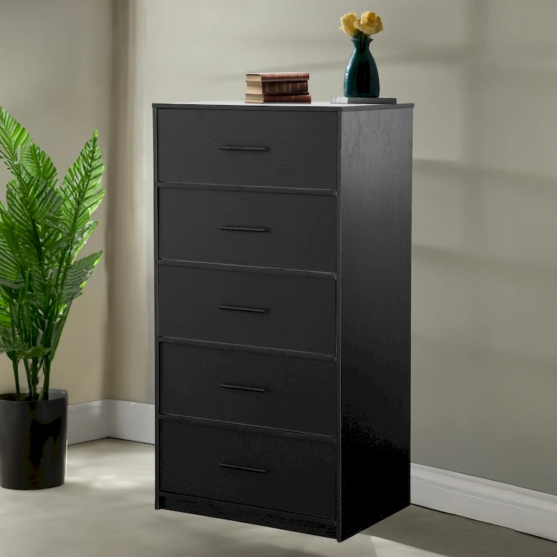 Modern 5-Drawer Fabric Dresser With Sturdy Wood Frame