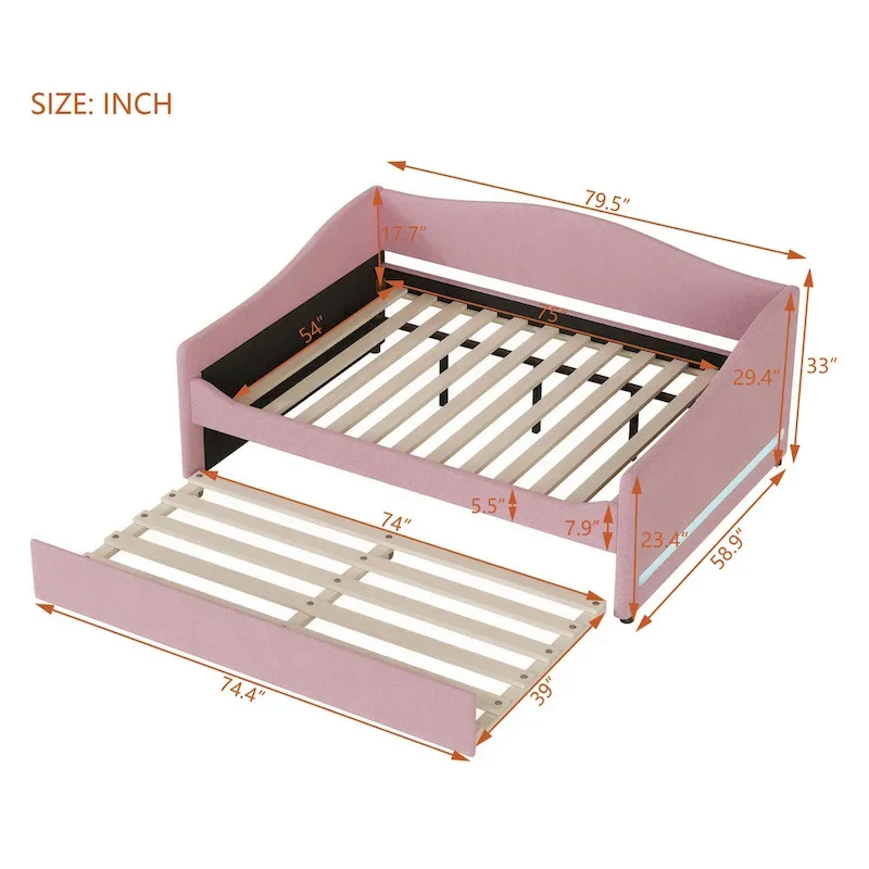 Full Teddy Fleece Daybed with Trundle and LED Lights