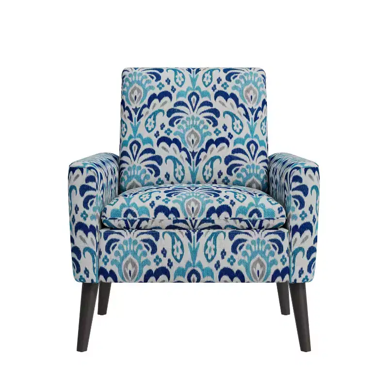 Handy Living Allyson Mid-Century Modern Small Space Armchair Damask Pattern Cobalt Blue/Gray
