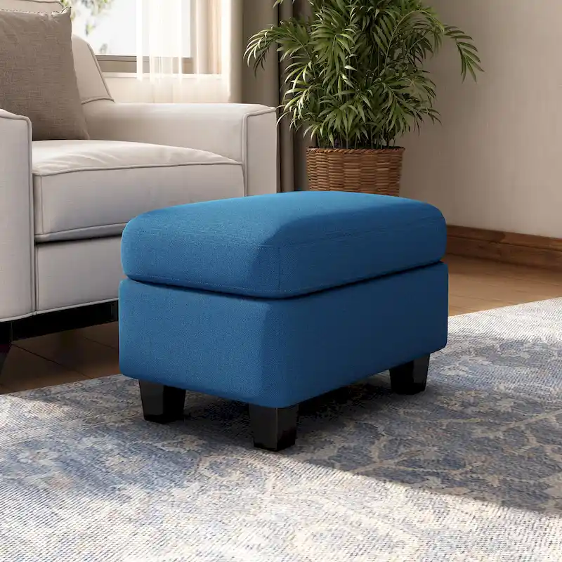 Upholstered Fabric Ottoman with Birch Wood Legs