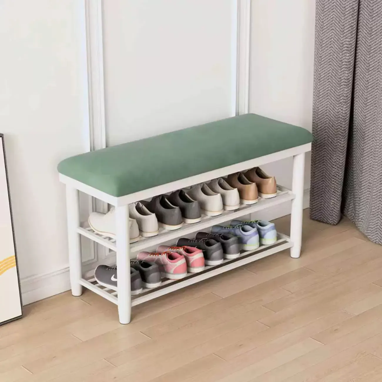 Modern Metal Entryway Shoe Storage Bench with Cushion