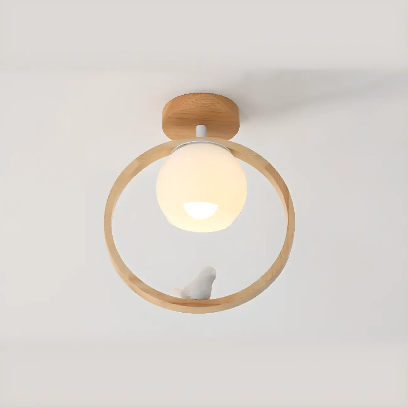 Natural Rubber Wood Cube Shade Semi Flush Ceiling Light