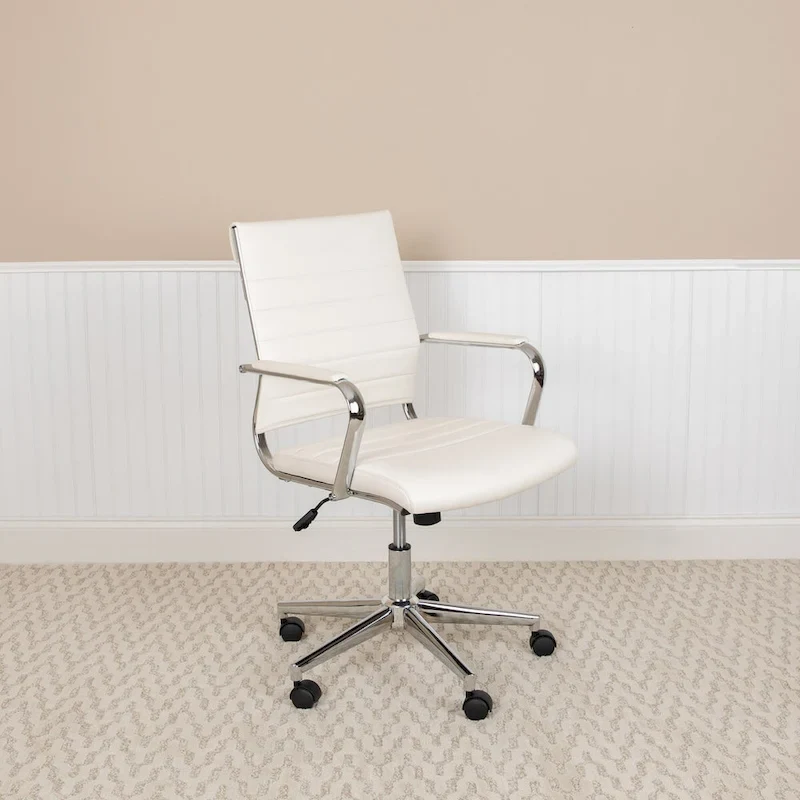 Mid-Back LeatherSoft Contemporary Ribbed Executive Swivel Office Chair
