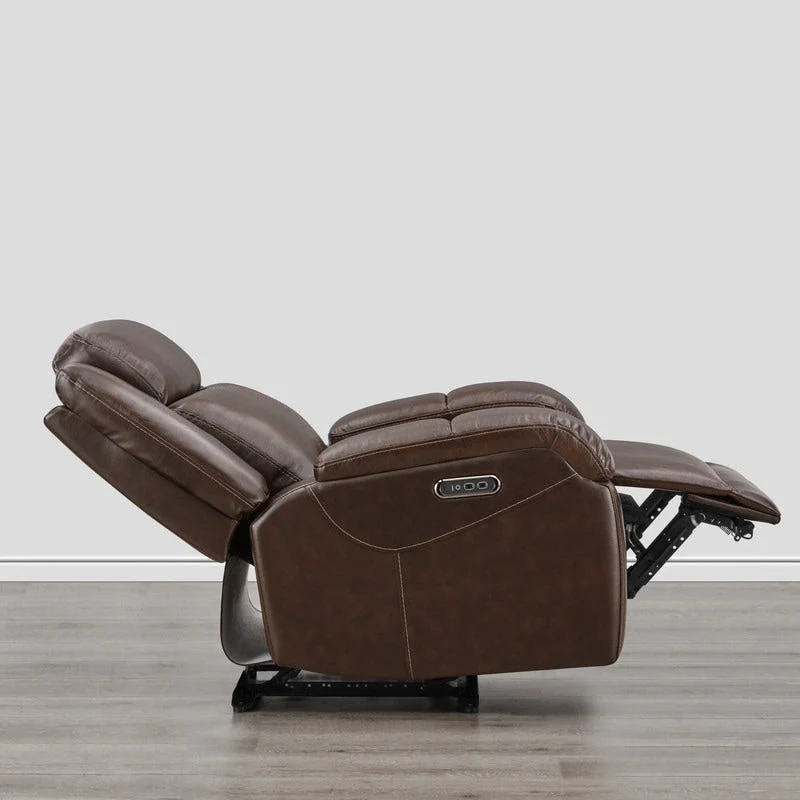 Brown Leather Power Recliner with Headrest - Single Seat