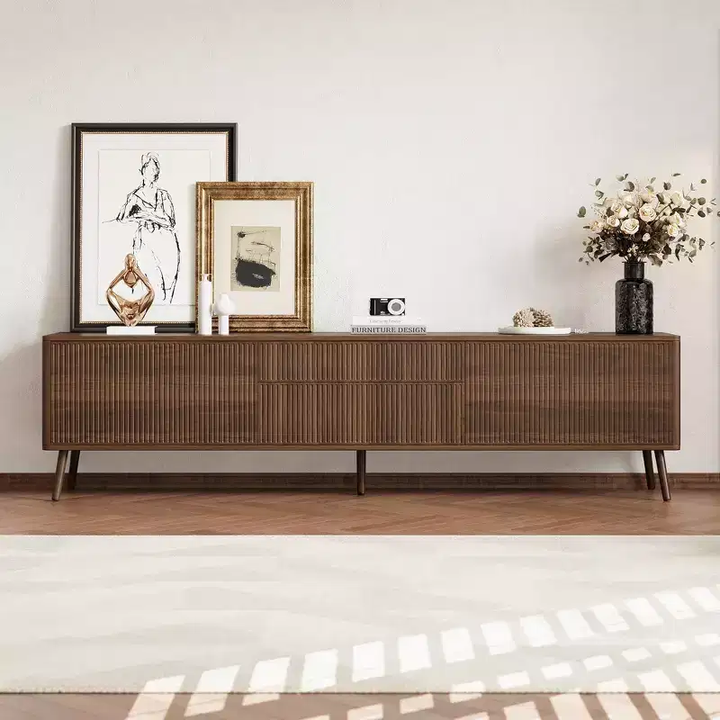 GDFStudio Carl Modern 70 Fluted TV Stand with Cable Management, 2 Storage Drawers and Open Shelves