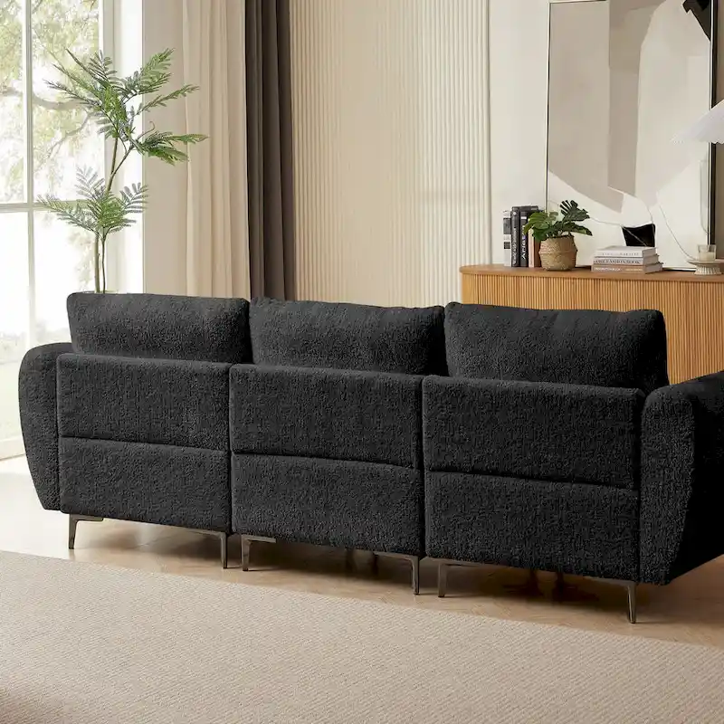 Convertible Sectional Sofa Couch, 3 Seat L-Shaped Sofa with Lamb Fabric