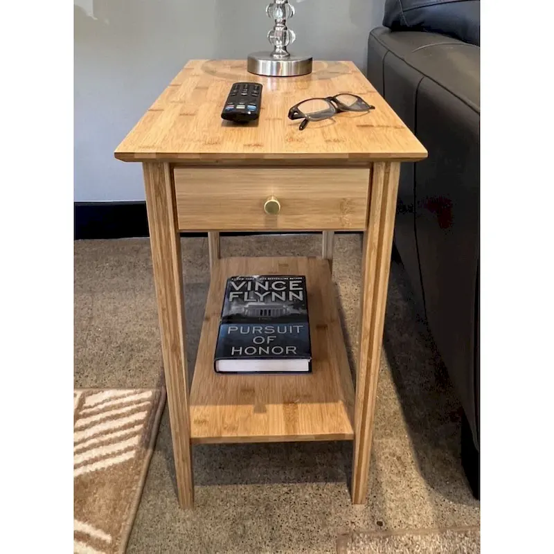 Solid Bamboo Recliner Table with Drawer