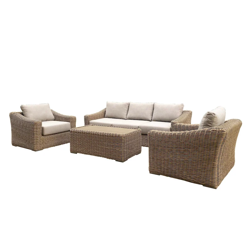 Tulum Two-Tone Dark Beige Aluminum Frame Sofa Seating Set with Cushions
