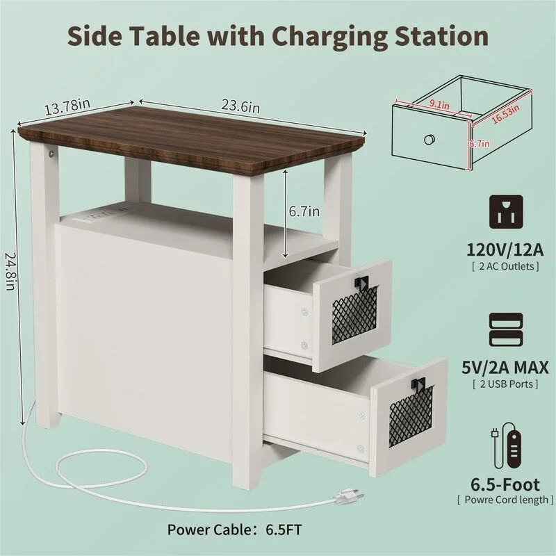 End Table with Charging Station - 13.78D x 23.6W x 24.8H