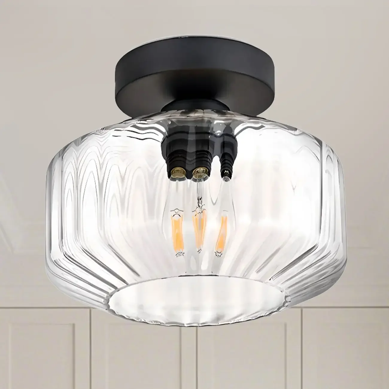 Hallway Industrial Clear Glass Semi Flush Ceiling Light