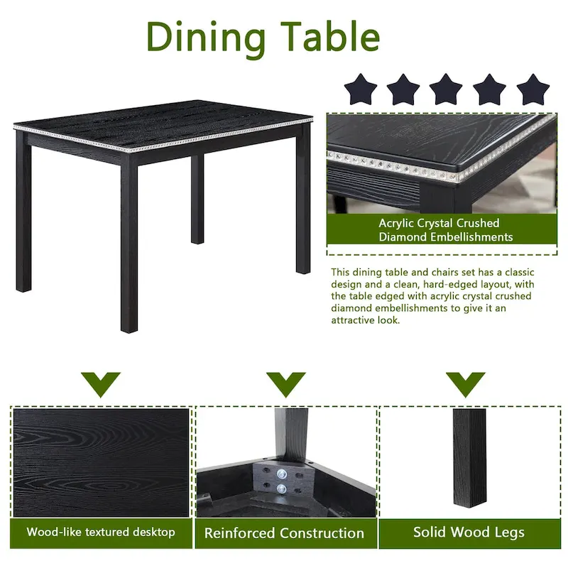 Wooden Dining Table with Rectangular Top and 4 Upholstered Chairs