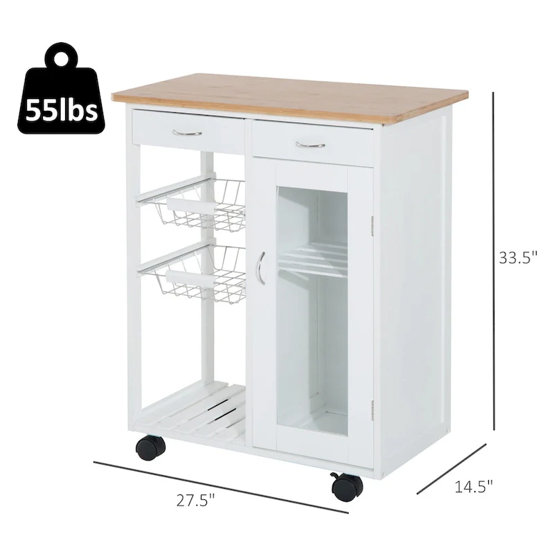 HOMCOM 28 White Rolling Kitchen Trolley Serving Cart