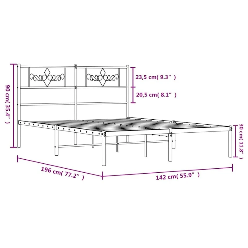 White Full Size Metal Bed Frame with Headboard – 77.2 x 55.9 x 35.4 in