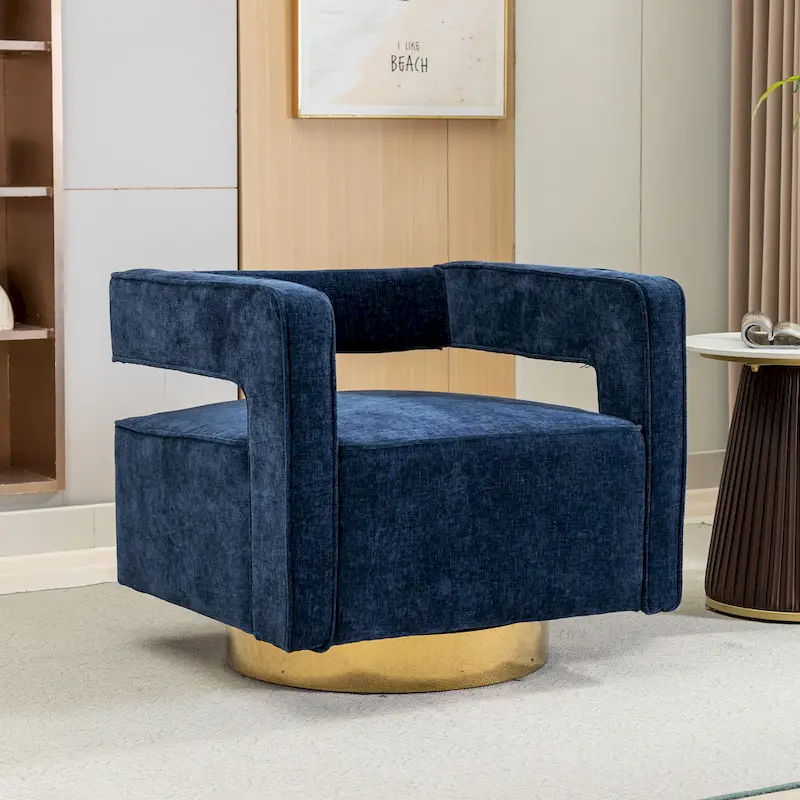 Modern Upholstered Swivel Open-Back Barrel Chair With Pillow
