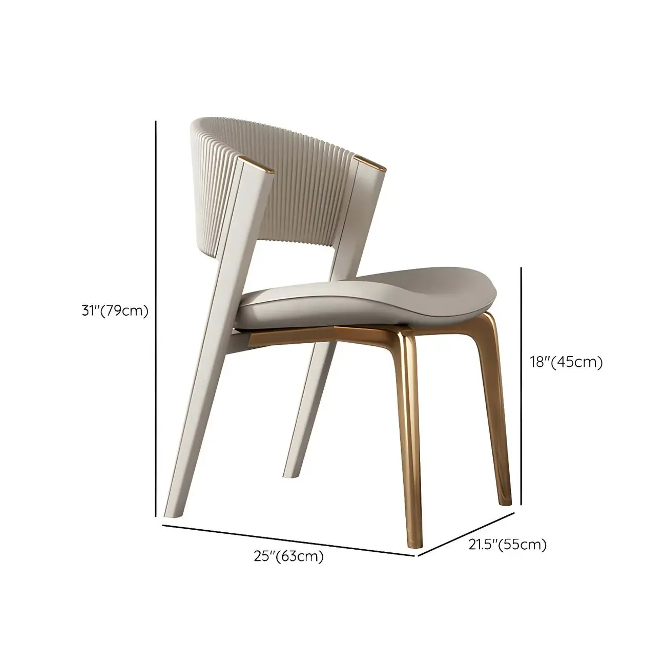 Off-White Faux Leather Brass Legs Dining Chair