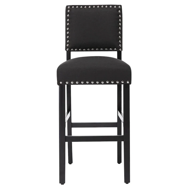 28 Inches Fabric Barstools Upholstered Bar stools Pub Chairs with Back and Silver Nailhead Trim Set of 2