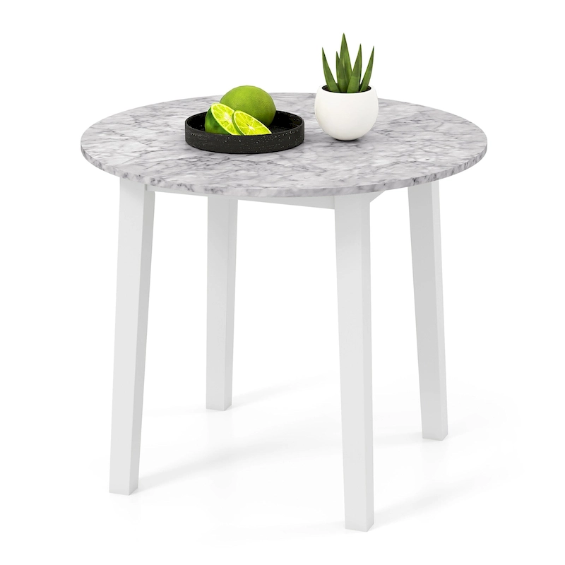 Gymax 35 Kitchen Table Round Dining Table w/ Marble-textured Veneer