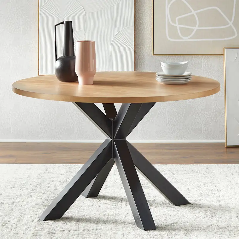 Cross Pedestal Dining Table with Two-Tone Finish