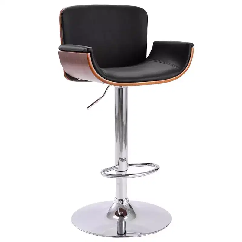vidaXL Bar Chair Black and dark brown Faux leather, bent wood, chrome metal