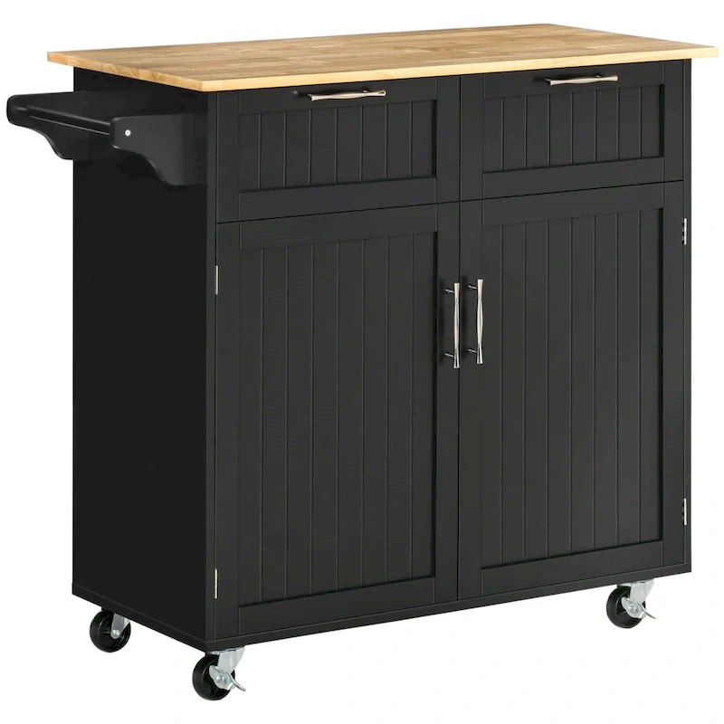 Black Rolling Kitchen Island Cart with Storage, 1-Person