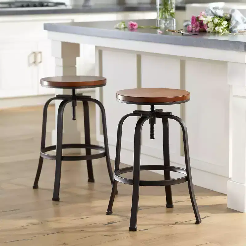 Elm Lane Radin Hammered Bronze Swivel Bar Stools Set of 2 Brown 29 High Industrial Adjustable Brown Seat with Footrest for Kitchen Counter Height