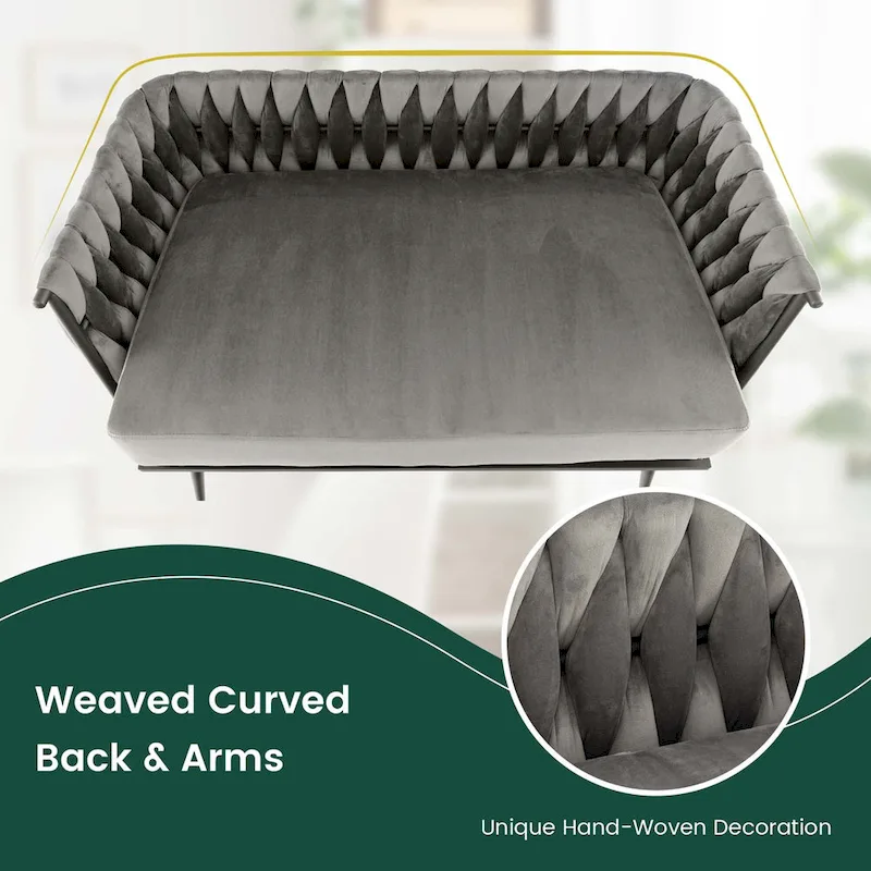 Costway Modern Loveseat Sofa Upholstered Dutch Velvet Couch with Woven - See Details