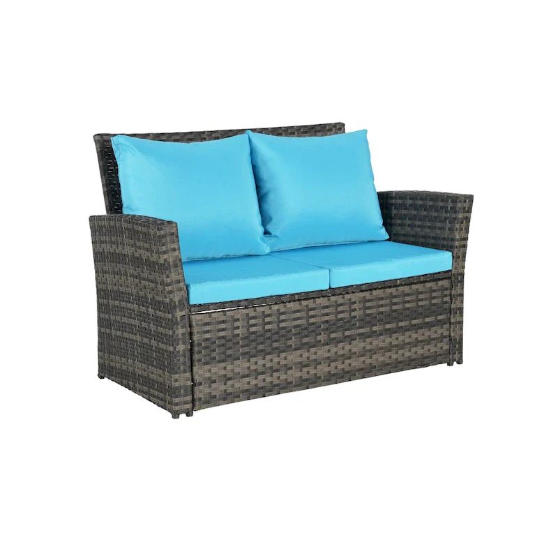 4-Piece Rattan Conversation Sofa Set with Glass Table