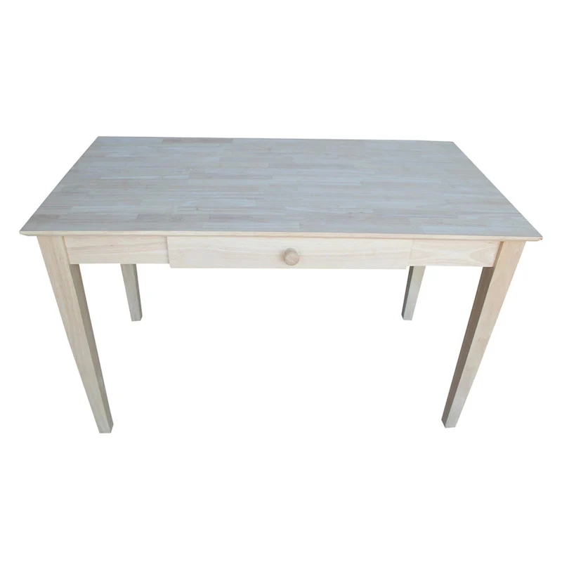 Solid Parawood Writing Desk with Drawer – Unfinished / Espresso / Beach White / Washed Gray Taupe