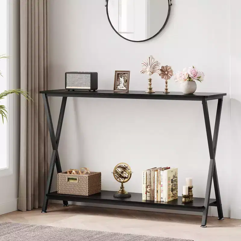 Sofa Tables Narrow Long Behind Couch Table, 2-Tier Industrial Entryway Table, Living Room Console Table, Metal Shelf, for Living Room, Foyer, Hallway