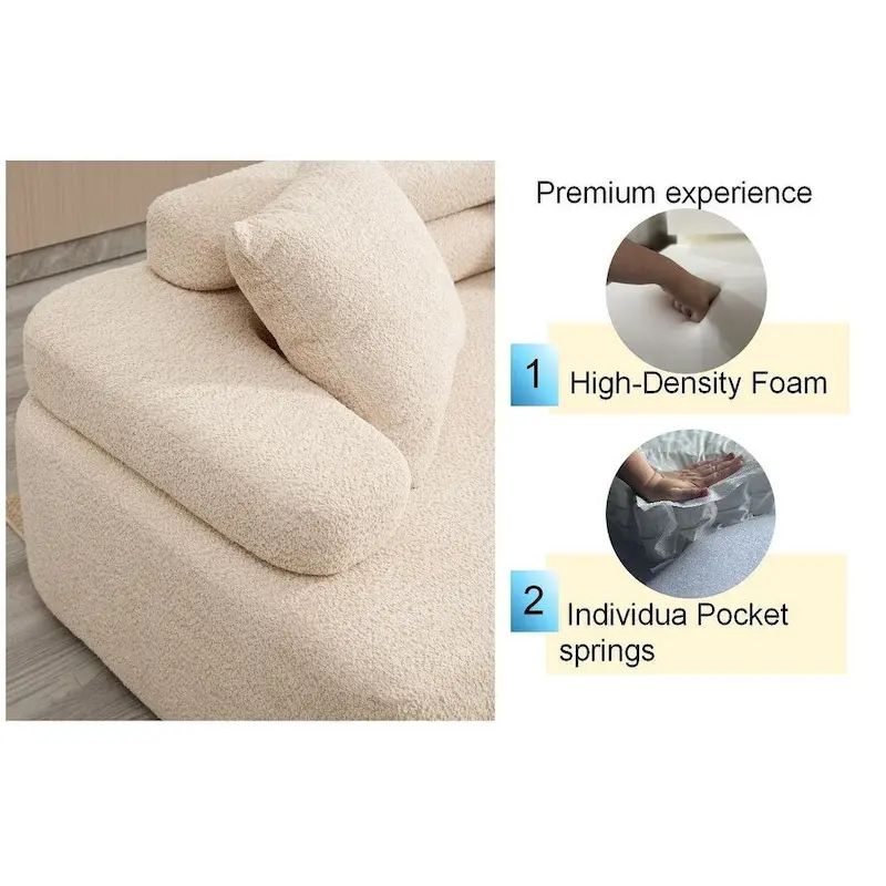 Modern Boucle 4-Seater Upholstered Sectional Sofa with 4 Pillows