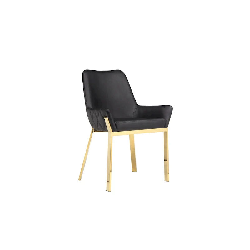 Black & Gold Tufted Faux Leather Dining Accent Chair, Set of 2