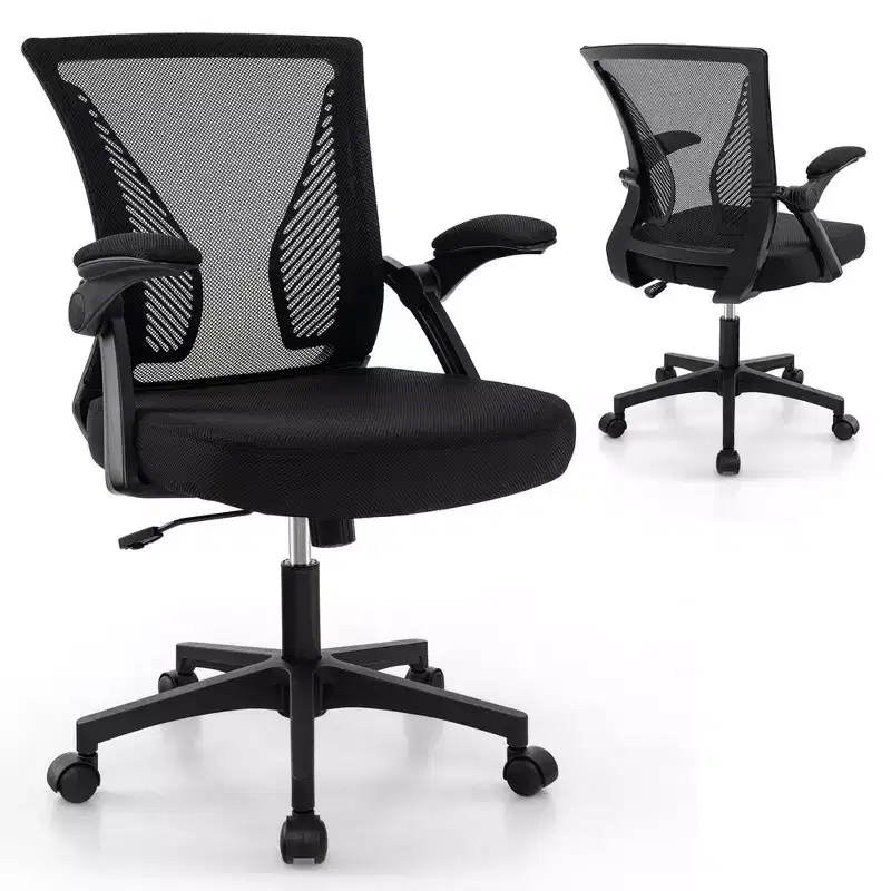 Costway Adjustable Ergonomic Office Chair with Flip-Up Armrests 30 Rocking Backrest Black