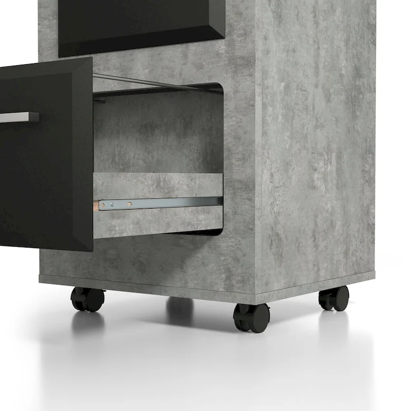 DH BASIC Urban Two-Drawer Mobile File Cabinet with Iron Bar Pulls by Denhour