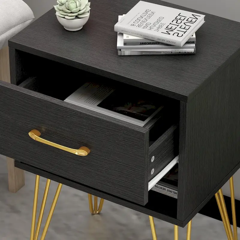 Timechee 23.6 Tall 1 - Drawer Wood Nightstand Metal Legs(1 Piece)