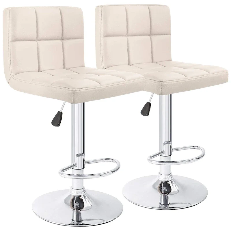 Bar Stools Adjustable Armless Swivel PU Leather Barstools Set of 2