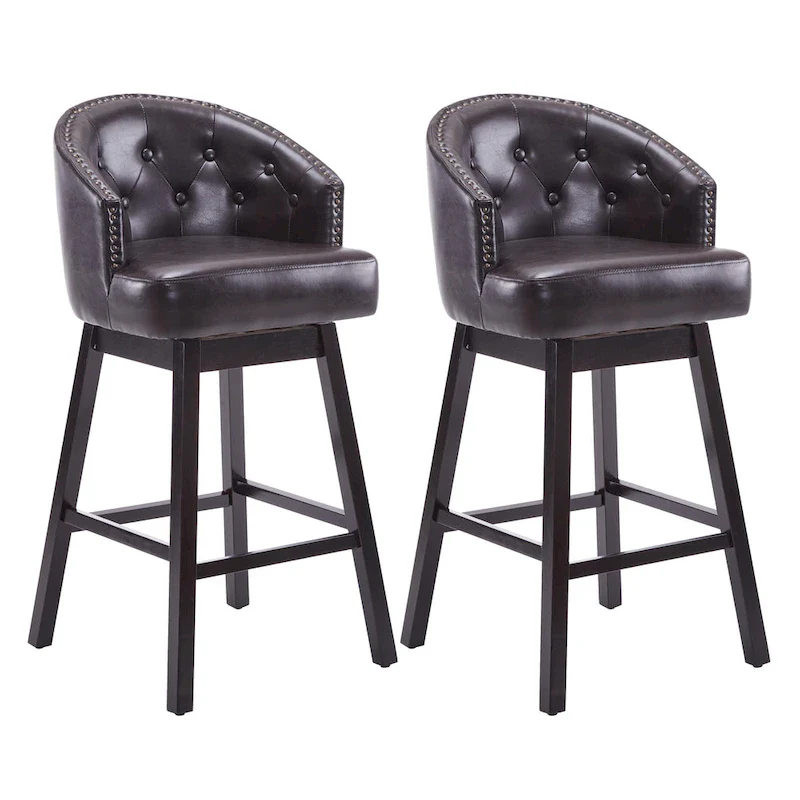 Roomfitters 33.25 Swivel Upholstered Counter Stools, Set of 2 Armless Bar Chairs with Rubberwood Frame and Footrest