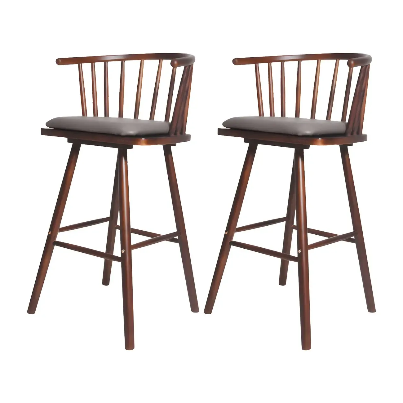 Traditional Wooden Low Back Bar Stool with Cushioned Seat