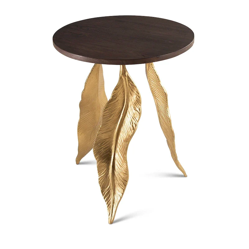 Walnut Top & Gold Base Accent Table, Single