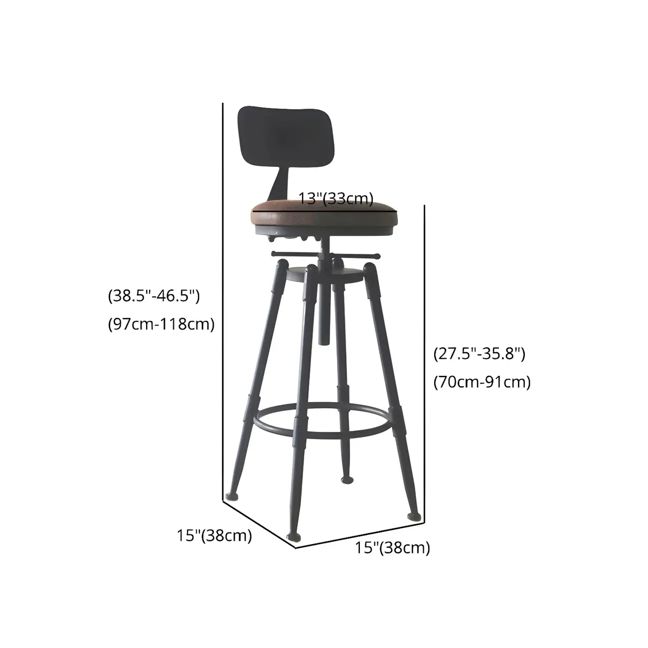 Industrial Metal Leather Swivel Bar Stools with Back
