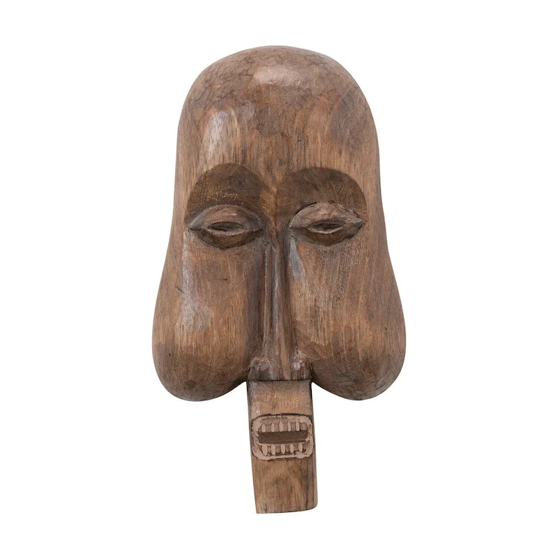 Hand-Carved Albasia Wood Mask Wall Dcor