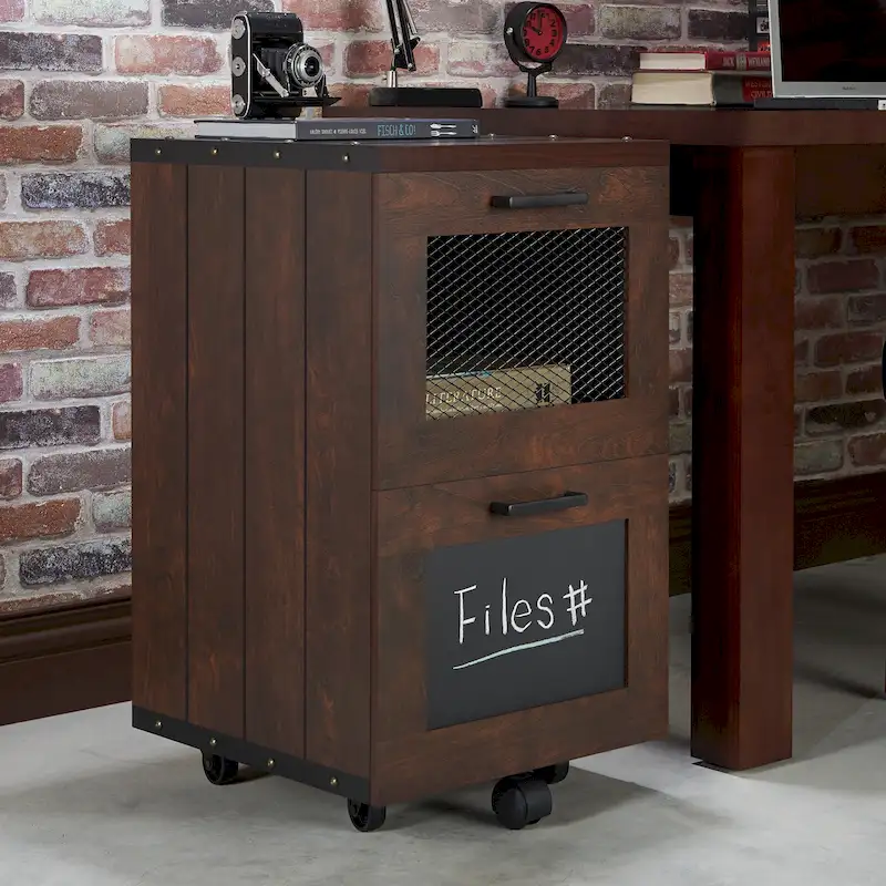 Rustic Walnut Window 2-Drawer Wood File Cabinet by Furniture of America